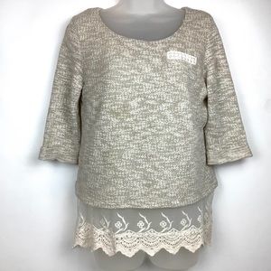 Style & Co. Peplum Top Knit  w/Lace Bottom Sz.S